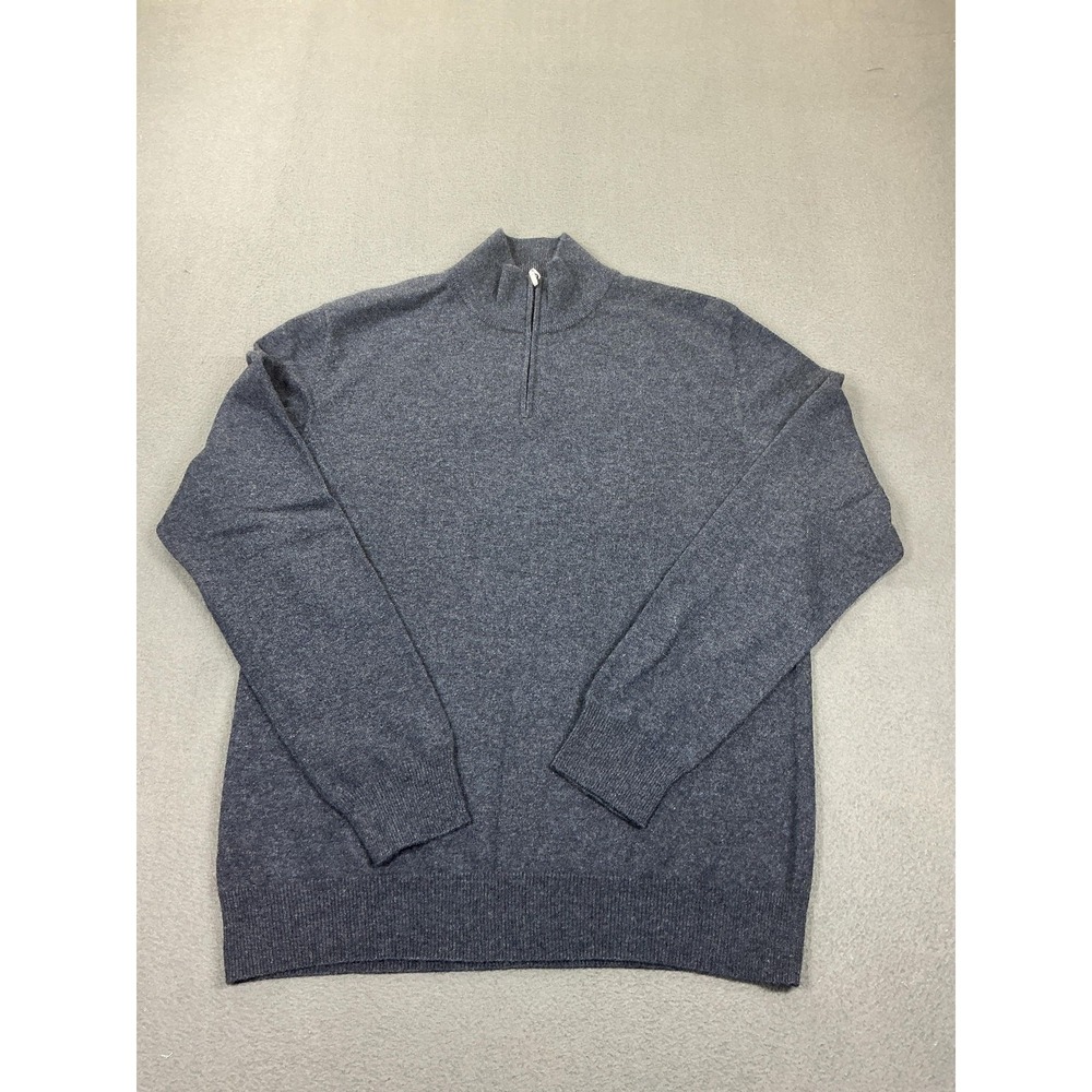The Men's Store Bloomingdales Sweater Mens Large Gray Cashmere 1/4 Zip Mock Neck